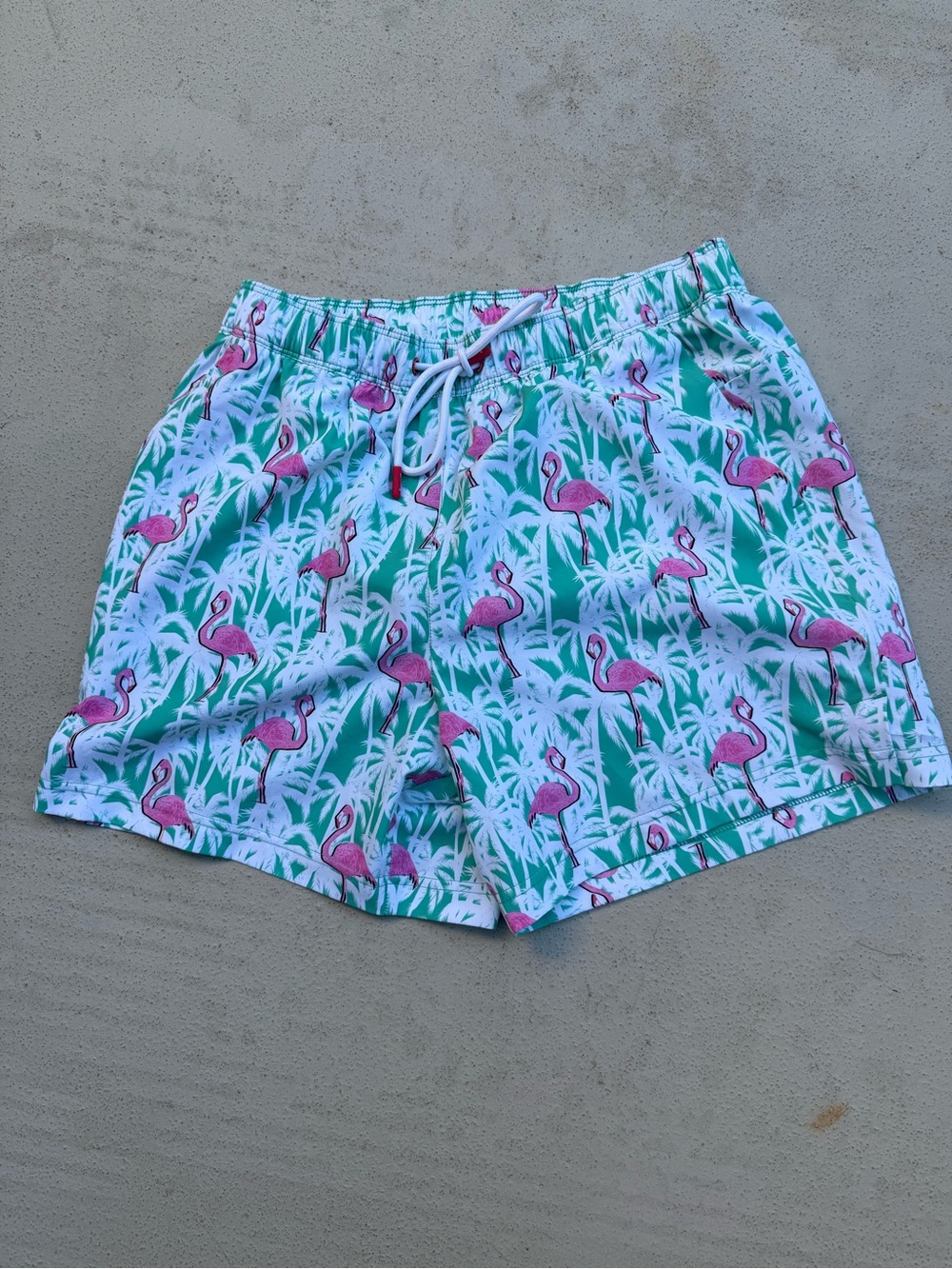 Shinesty Men’s Swim Trunks Sz M Pink Flamingo Print Ball Hammock Green